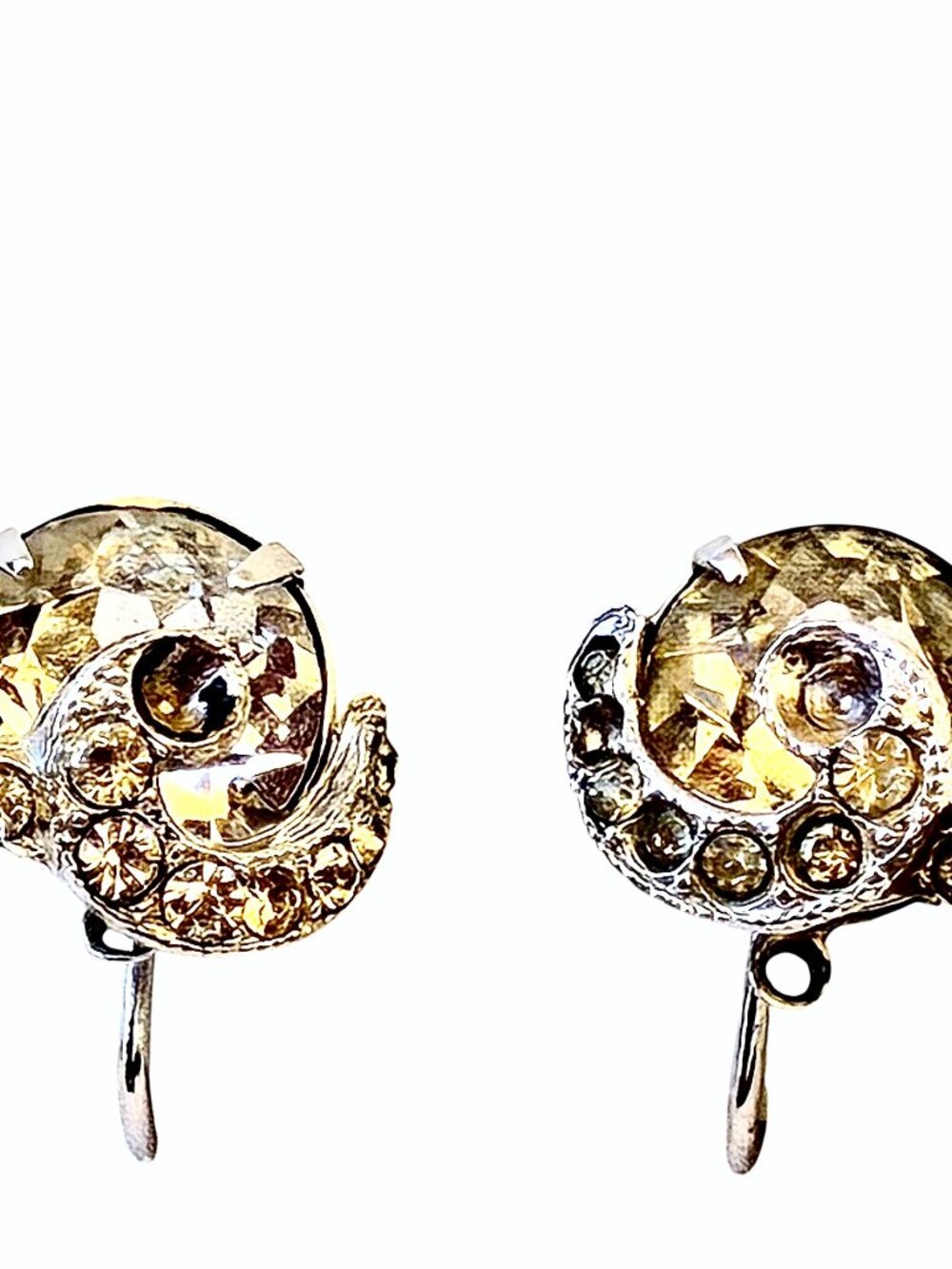 Albert WEISS Silver Tone Clear Rhinestone Swirl Clip Earrings Drop Loop * PARTS